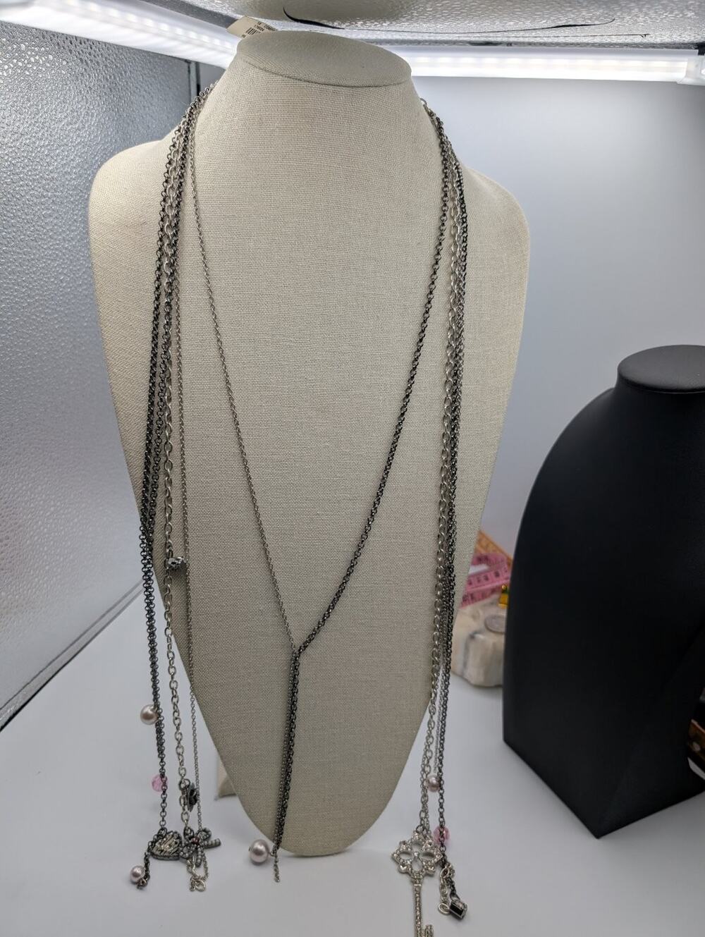 Betsey Johnson Multi-Strand Layered Statement Necklace Faux Pearl Rhinestone